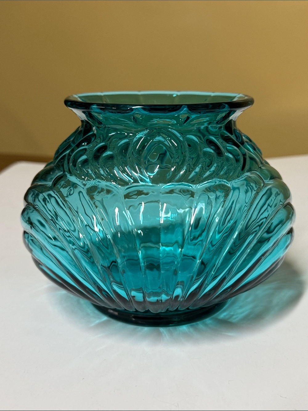 Fenton Art Glass Caprice Rose Bowl in Teal Royale 1988